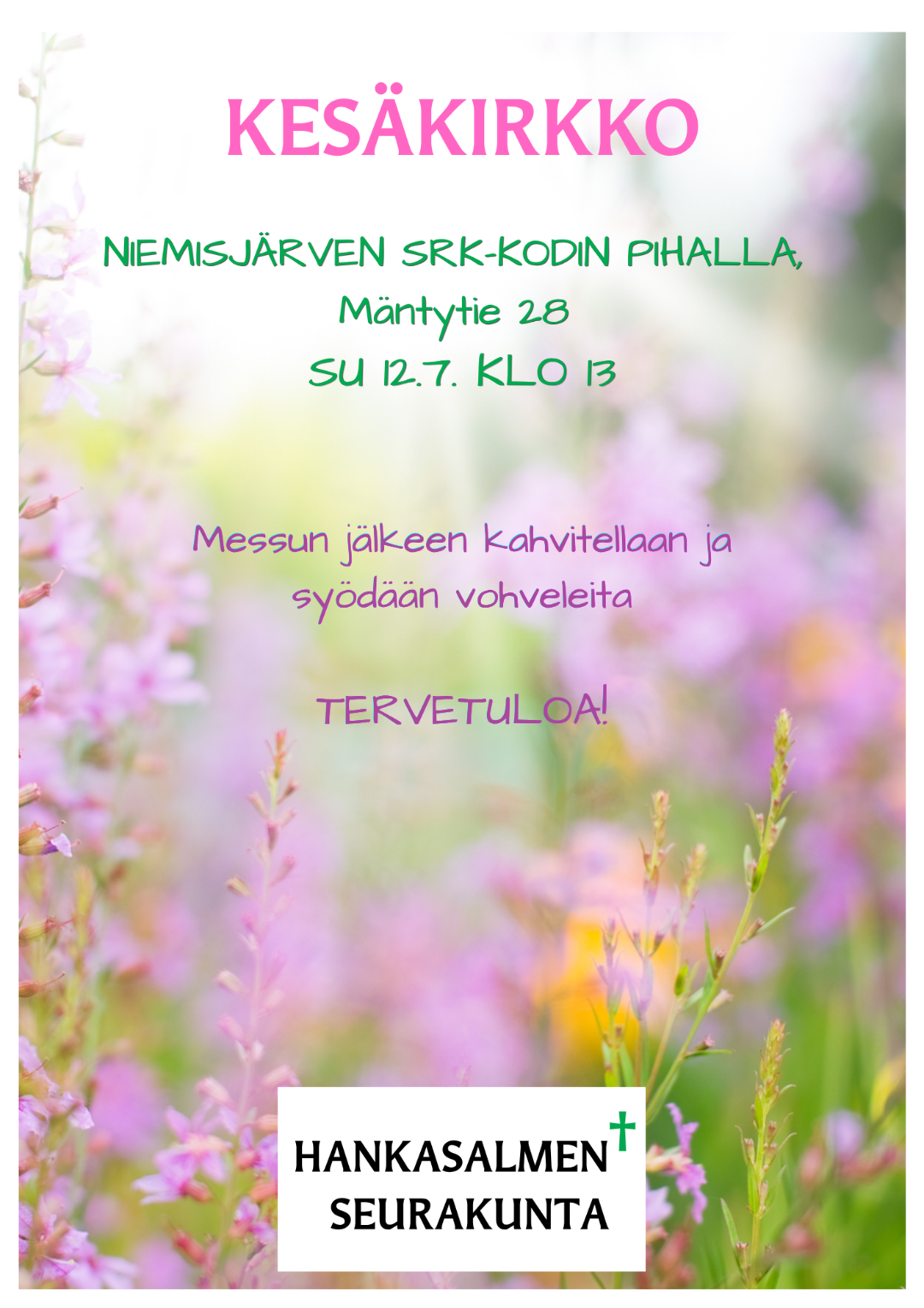 Kesäkirkko Niemisjärven seurakuntakodin pihalla su 12.7. klo 13