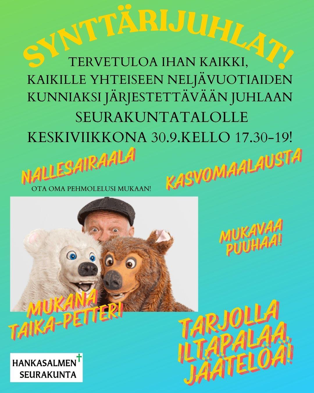 Synttärijuhlat 4-vuotiaiden kunniaksi - Tervetuloa kaikki, mukana Taika-Petteri ja jäätelöä 