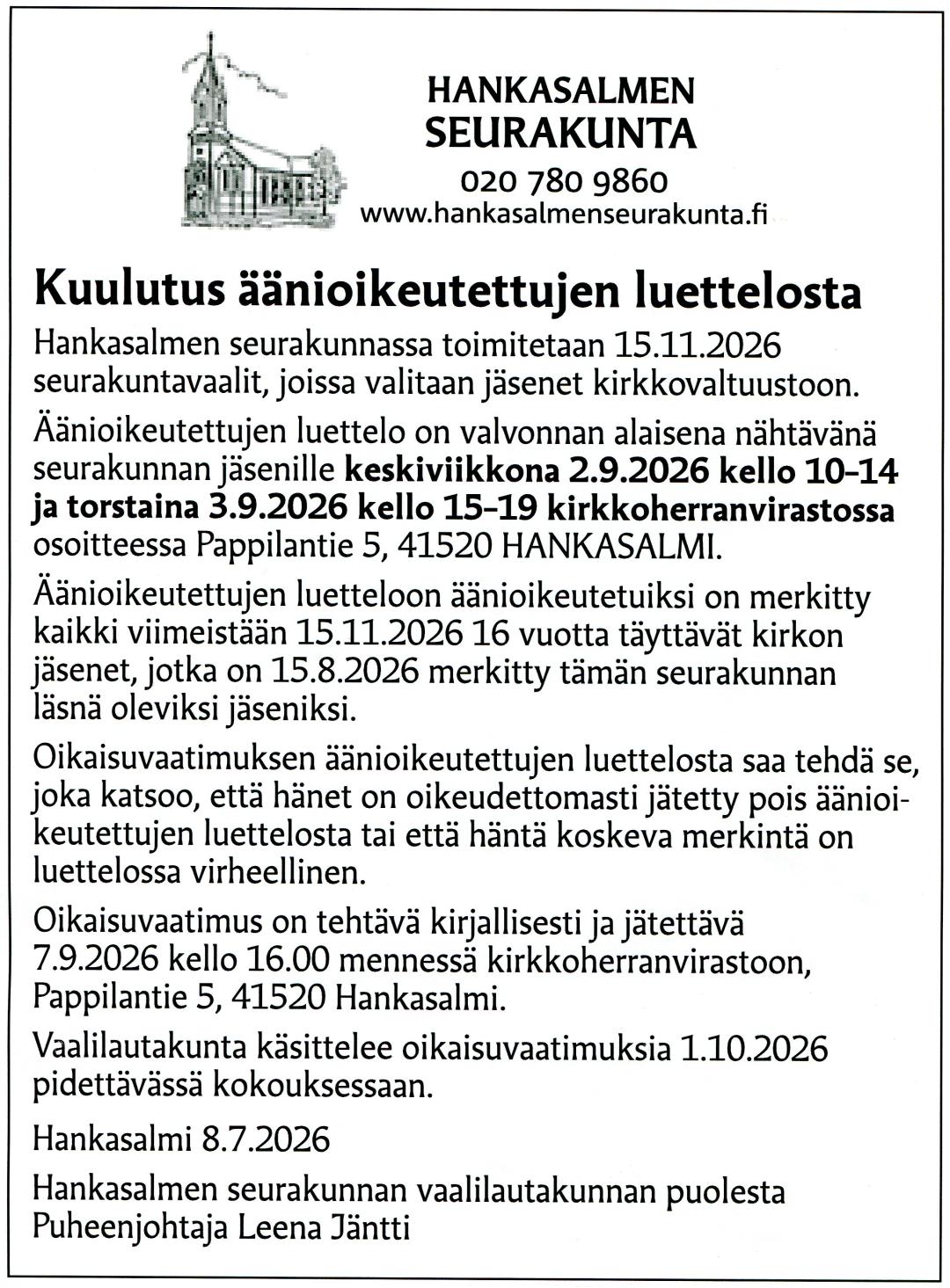 Kuulutus äänioikeutettujen luettelosta